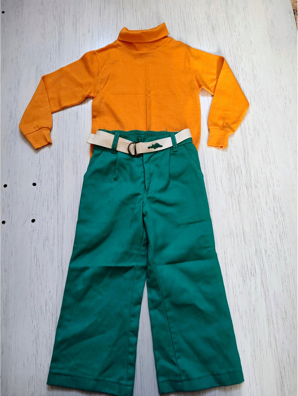 Sears Perma-Prest Vintage Boys 4T 2pc Knit Pants & Long Sleeve Shirt Set Belt